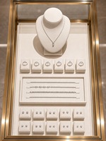 Vitrine de présentation clé en main pour bijouterie, design personnalisé, couleur or rose, éclairage LED, design d'intérieur, vente en gros