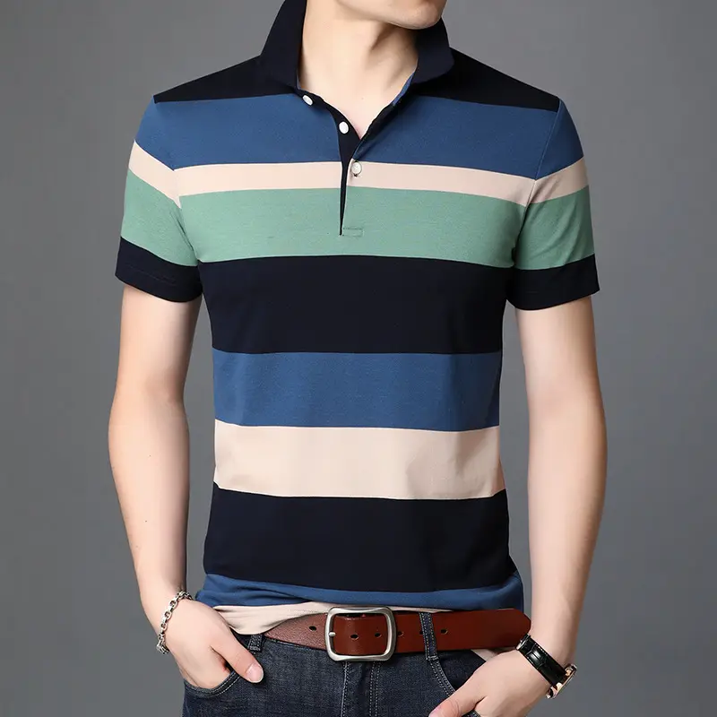 Wholesale men's polo shirts design cheap custom 100% cotton stripe polo t shirt