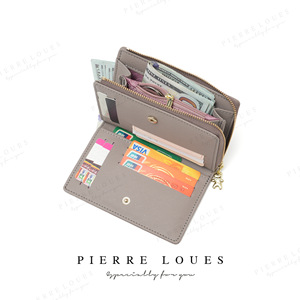 Pierre Loues Bi-Fold Short <b>Wallet</b> For <b>Women</b> Gray 5 Inch Multiple <b>Card</b> Slots Zipper Compact Design - Product Image 1
