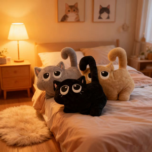 Bouillotte chat mignon avec housse en peluche, sac à eau chaude en caoutchouc souple, chauffe-mains et pieds amovible et lavable <span class=keywords><strong>pour</strong></span> lit - Product Image 1