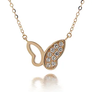 fine jewelry necklaces real gold AU750 golden supplier gold butterfly necklace with cubic zirconia