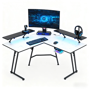 Escritorio <span class=keywords><strong>de</strong></span> juegos LED RGB ergonómico grande <span class=keywords><strong>en</strong></span> <span class=keywords><strong>forma</strong></span> <span class=keywords><strong>de</strong></span> <span class=keywords><strong>L</strong></span> para jugadores <span class=keywords><strong>de</strong></span> 2 personas con estante <span class=keywords><strong>de</strong></span> doble monitor Características del portavasos - Product Image 4