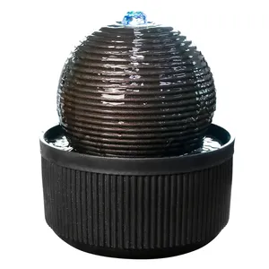 <span class=keywords><strong>Fontaine</strong></span> à eau Sphère noire Zen moderne avec lumière LED bleue, dispositif d'eau de bureau de conception d'anneau concentrique pour la maison ou le bureau - Product Image 1