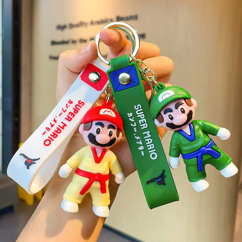 Cartoon 3d Tae Kwon Do Pvc Sleutelhanger Super Mario Bros Paddestoel Autotas Decoratie Sleutelhanger Promotionele Aangepaste Rubber Sleutelhanger