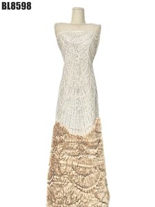 골드 웨딩 드레스 메쉬 원단 100% 폴리에스터 통기성 봄 여름 고급 모던 스트라이프 비즈 튜브 스팽글 - Product Image 4