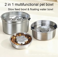 NicePets 2-in-1 Slow Feeder & Schwimmender Wassernapf aus Lebensmittelechtem SUS304 Edelstahl für Katzen und Hunde zur Verhinderung von Überfressen