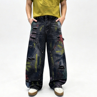 Pantalon en jean déchiré coupe droite ample à jambe large, style graffiti multicolore, de la marque américaine tendance Workwear