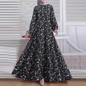 Vestido de Verano para Mujer, Otoño 2023, Elegante Vestido Musulmán Estampado, Abaya Informal de Manga Larga, Hijab, Vestidos, Túnica Floral Femenina - Product Image 6