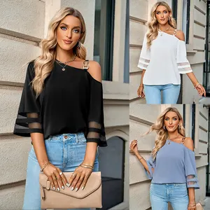 2023 Frühling Sommer Top Modische Frau Freizeit hemd Top Slash Neck Chain Schnalle Trendy Damen Blusen Tops Shirt