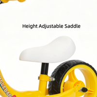 Vélo d'équilibre pour enfants avec cadre en acier jaune, logo personnalisé, siège réglable, fourni en gros