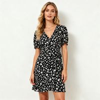 OEM Maßgeschneiderte Günstige Casual Plus Size Damenkleidung V-Ausschnitt Damen Casual Vintage Kleid Elegantes Damenkleid Blumen Midi-Kleid