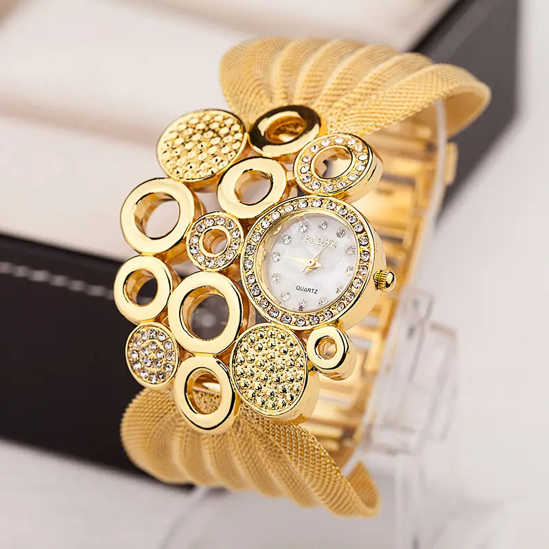 Hifive Fashion Mesh Riem Reloj Para Diamant Vrouwen Horloge Persoonlijkheid Sieraden Vergulde Armband Luxe Dames Quartz Horloges