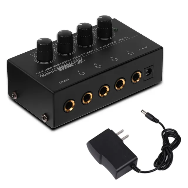 Top Deals 4 Channels Mini O Stereo Headphone Amplifier HA400 Ultra-Compact Audio Amplifier With Power Adapter EU US Plug Adapter