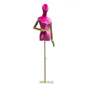 Negozio di abbigliamento negozio rosa rosso mezzo corpo manichino femminile Torso Display Dress Form Fashion Velvet Mannequin Torso Model Display