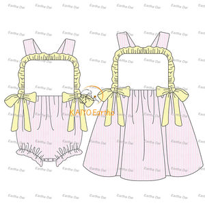 Niños niñas vestidos 2-12 niños ropa de verano sunsuits Seersucker juego volante bebé niñas mameluco conjuntos - Product Image 2