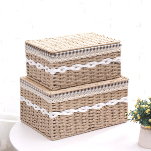 Household Woven Dust-proof Storage Box Paper Rope Wicker Fabric Storage Box With Cover Toy Underwear Snack Storage Basket