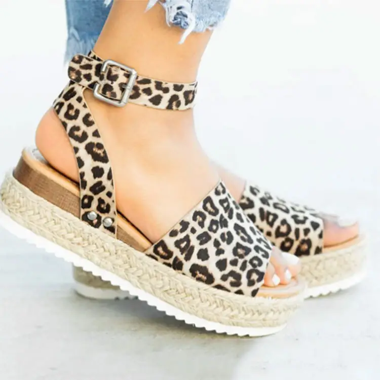 Sandalen Damen Wedges Schuhe High Heels Flip Flop Femme Plateaus andalen Plus Size Leopard Damen Sandalen F091