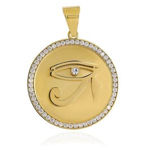 Vente en gros de bijoux : Pendentif Collier Œil d'Horus, plaqué or PVD 18K, bijoux ronds, pendentifs pièces de monnaie pour hommes, style Hip Hop - Product Image 2