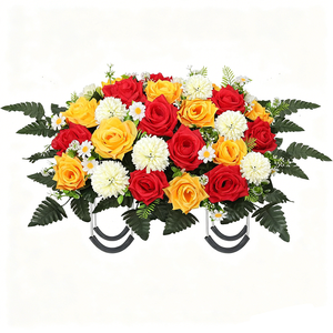 <span class=keywords><strong>Flores</strong></span> de Plástico Duradero para Marcador de Tumba, Rosa Azul, Decoración para <span class=keywords><strong>Cementerio</strong></span> <span class=keywords><strong>con</strong></span> Hojas de Helecho y Detalles Blancos, Regalo Conmemorativo para el Recuerdo de un Ser Querido - Product Image 2