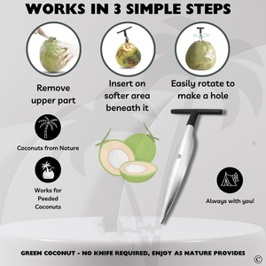 เครื่องมือเปิดมะพร้าว - สะดวกและใช้งานง่าย - ใช้ได้กับมะพร้าวไทยที่ปอกเปลือกแล้ว - อุปกรณ์ครัว อุปกรณ์เสริมในครัว - Product Image 3