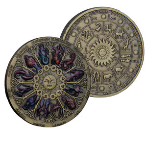 Moneta Commemorativa dello Zodiaco - Lega di Zinco Anticata da Collezione, Design con Ruota Astrologica delle 12 Costellazioni per Astrologia - Product Image 1