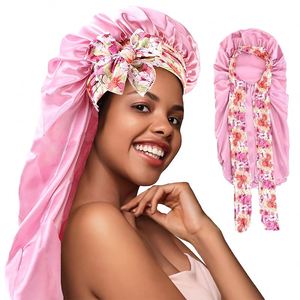 Gorro de satén con diseño de belleza para mujer, gorro de dormir de pelo largo, lazo ajustable, uso diario al aire libre, envío rápido, venta al por mayor, todas las estaciones - Product Image 1