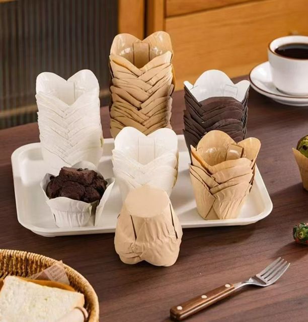 Tulip Brown Leather-edge Lotus Petal Cake Paper Cup Disposable Oven Baking Mold High-temperature Oil-proof Paper Muffin Cup