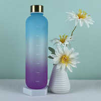 Bouteille de fitness esthétique et écologique en Tritan sans BPA de 1 L, anti-fuite, dégradé mat, avec couvercle en acier inoxydable
