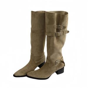 Bottes à talons hauts <span class=keywords><strong>pour</strong></span> femmes avec boucle de ceinture pointue manches épaisses conception large doublure en maille à motif solide <span class=keywords><strong>pour</strong></span> l'hiver - Product Image 5