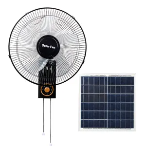 Ventoinha de parede de emergência recarregável com 5 lâminas e 3 velocidades AC/DC, ventilador de parede com luz LED de 16 polegadas, ventilador solar de parede