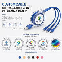 Großhandel Individuelles Logo Einziehbares 3-in-1-Ladegerät Flaches USB-Kabel Handy-Ladegerät für Werbegeschenke