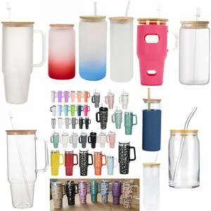 pink Hot Sale 16oz 32oz 40oz 50oz Portable Leakproof Double Wall Sublimation Glass Tumbler With Straw lid Clear Frosted BPA FREE