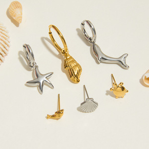 ชุดต่างหูรูปสัตว์ ปลาดาว เปลือกหอย โลมา เต่า ทอง 18K สแตนเลสสตีล เครื่องประดับธีมทะเล - Product Image 4
