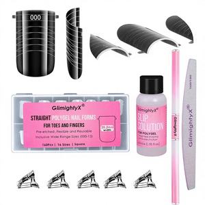 <span class=keywords><strong>Kit</strong></span> de gel poly pour ongles de pieds et de mains GlimightyX, forme plate droite, double forme, réutilisable, pré-gravées, sans lime nécessaire, 16 tailles carrées - Product Image 1