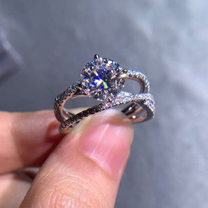 Huitan — bagues de fiançailles trois lignes croisées, pour femme, bijoux en argent clair, très grand <span class=keywords><strong>diamant</strong></span> rond, Macro pavé, mariage - Product Image 4