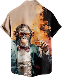 Lässige Kurzarm-Hawaii hemd für Herren Lustiger bedruckter Knopf für Summer Beach Party BBQ Strick-Cartoon-Muster-Stil - Product Image 2