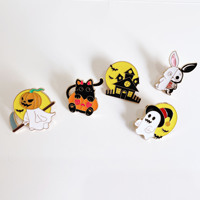 Dessin animé Halloween broche drôle fantôme citrouille métal Badge avec et chauve-souris plaqué gravure broche accessoires peuvent être personnalisés