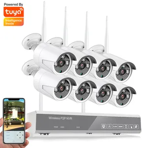 Tuya h.265 1080P 8 채널 무선 cctv 홈 보안 카메라 시스템 무선 와이파이 nvr 키트 인간의 감지