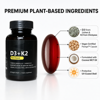 Capsules de Vitamine D3 K2 à Base de Plantes, Marque Privée OEM, Soutien à la Santé Osseuse, Complément Nutritionnel Quotidien