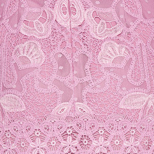 Abito lungo da donna elegante a vita alta con scollo a vita alta a <span class=keywords><strong>maniche</strong></span> <span class=keywords><strong>lunghe</strong></span> in pizzo rosa arricciato a <span class=keywords><strong>maniche</strong></span> <span class=keywords><strong>lunghe</strong></span> - Product Image 5