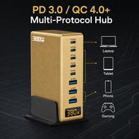 Stasiun Pengisi Daya Multi 380W GaN Charger 8 Port Desktop, 2x100W USB-C, Layar LED, Pengisi Daya 8 Perangkat, Langsung dari Pabrik