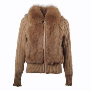 Abrigo de invierno de lujo para mujer, cárdigan de punto Reversible de lana transpirable, <span class=keywords><strong>Cuello</strong></span> de piel de zorro, prendas de vestir cálidas informales para Otoño Invierno - Product Image 1