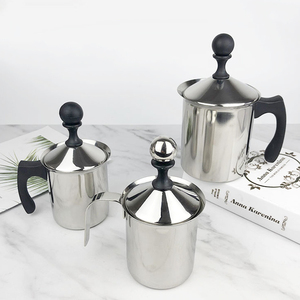 Mousseur à <span class=keywords><strong>lait</strong></span> manuel en métal 200/400cc, fouet double maille 800/400ml, pichet à mousse de <span class=keywords><strong>lait</strong></span>, pot à crème pour la préparation du café - Product Image 6