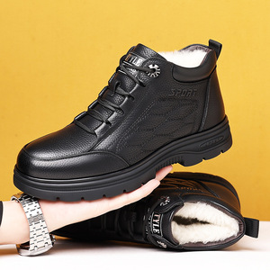 Bottes de neige en cuir doublées de polaire pour hommes, chaussures d'hiver noires à lacets, chaussures chaudes et décontractées pour randonnée en plein air, 63806 - Product Image 4