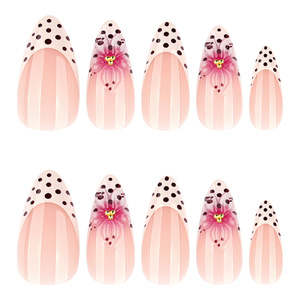 <span class=keywords><strong>Uñas</strong></span> Postizas 3D con Diseño de Flor de Almendra, Punta Francesa, Puntos, Acrílicas, <span class=keywords><strong>para</strong></span> Mujer, Uso Diario, Fiesta, <span class=keywords><strong>Boda</strong></span>, Gran Venta - Product Image 3