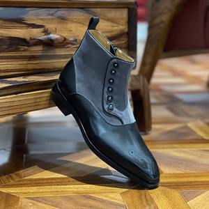 Bottes Chelsea pour hommes, été, printemps, fabrication artisanale, style britannique rétro, lacets, bout pointu, antidérapantes, respirantes, style gentleman - Product Image 3