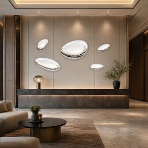 Specchio Scultura a Parete in Acciaio Inossidabile Lucidato a Specchio, Design a Ciottoli, per Hotel, Lobby, Camera da Letto, Corridoio, Ufficio, Misure Personalizzabili - Offerta Imperdibile - Product Image 1