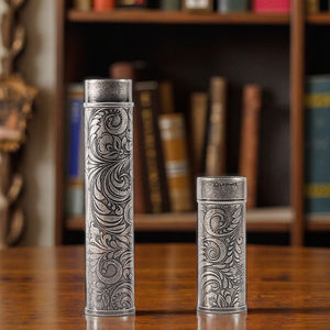 JIFENG JF-020 <span class=keywords><strong>Antique</strong></span> Argent Laiton Métal Embossé Motif de Fleurs Tube de Cigare de Voyage de Moins de 57 Anneaux - Product Image 3