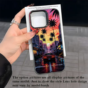 Custodia per iPhone 17/16/15/14 Pro Max in TPU con verniciatura UV, anti-impronta, antiurto, con design auto da corsa retrò Vaporwave <span class=keywords><strong>Miami</strong></span> Sunset e protezione lente - Product Image 3