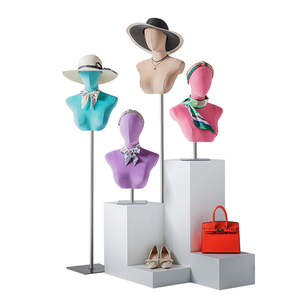 Bijoux de luxe <span class=keywords><strong>Buste</strong></span> Présentoir Mannequin Perruque Présentoir <span class=keywords><strong>Femme</strong></span> Velours Tête de Mannequin <span class=keywords><strong>avec</strong></span> Épaules - Product Image 1